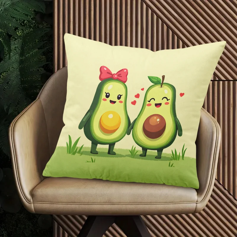 1pc 2D Flat Pillow Not Included Cute Avocado Couple Kawaii Fruit Cushion Cover Short Plush Kids Room Decor Trendy Gift Case