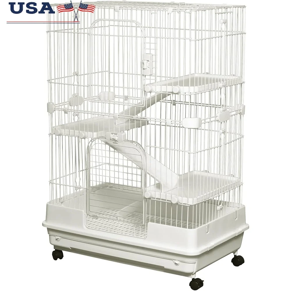 

4-Level Small Animal Cage Rolling Rabbit Hutch with Removable Tray Ramp Chinchilla Ferret Guinea Pig Indoor Pet House