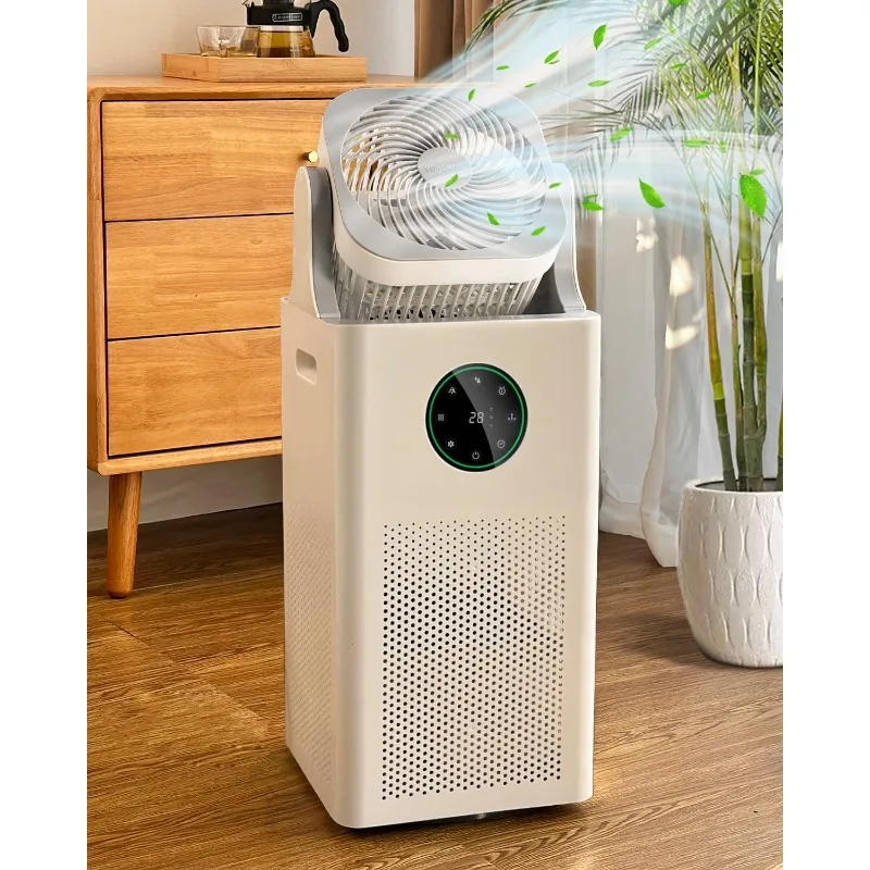 Purifier and Humidifier Combo with Oscillating Fan, Evaporative Large Room Humidifier for Bedroom, Sleep Mode, Timer,White, 4L