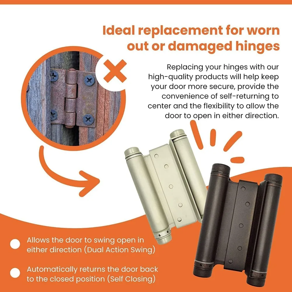 บานพับแบบดับเบิ้ลแอคชั่นสำหรับงานหนักเกรดเชิงพาณิชย์สำหรับประตูบานสวิงของร้านกาแฟและร้านเหล้า - แพ็ค 6 ชิ้น เหมาะสำหรับทางเข้าบาร์และ