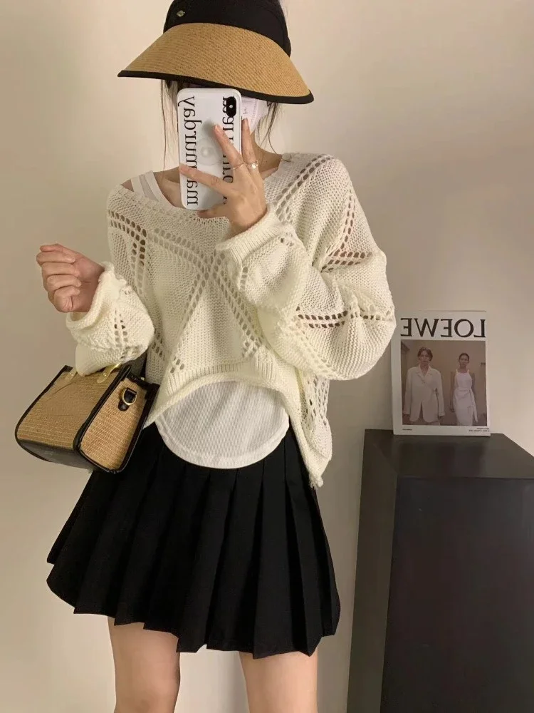 Sweater Women Spring Pullover Girls Sweater Oversize Knitted Summer Tops Vintage Long Sleeve Fall Female Outerwear Knitting Thin