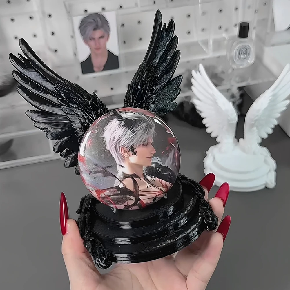 Horror Gothic 3D Sculpted Angel Wing Holder - Desktop Display Stand for Anime Badges 3inch