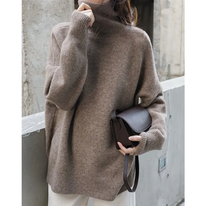 Cashmere sweater women\'s Pullover high neck thickened solid sweater 22 autumn winter new loose knit