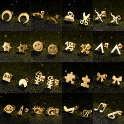 Tiny Cute Stainless Steel Eye Smile Face David Star Moon Star Earring Mini Small Ear Studs Fashion Jewelry Cosplay Party Gift