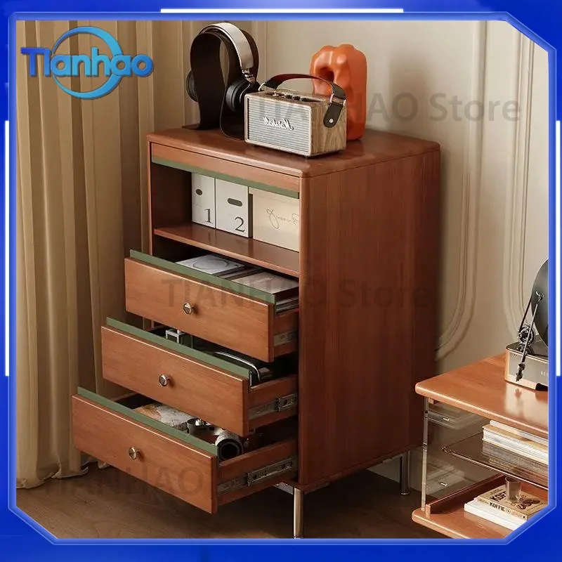 French Retro Solid Wood Qingchuan Side Cabinet for Storage Chest Large Capacity Medium Antique Style Simple Design 2025 New