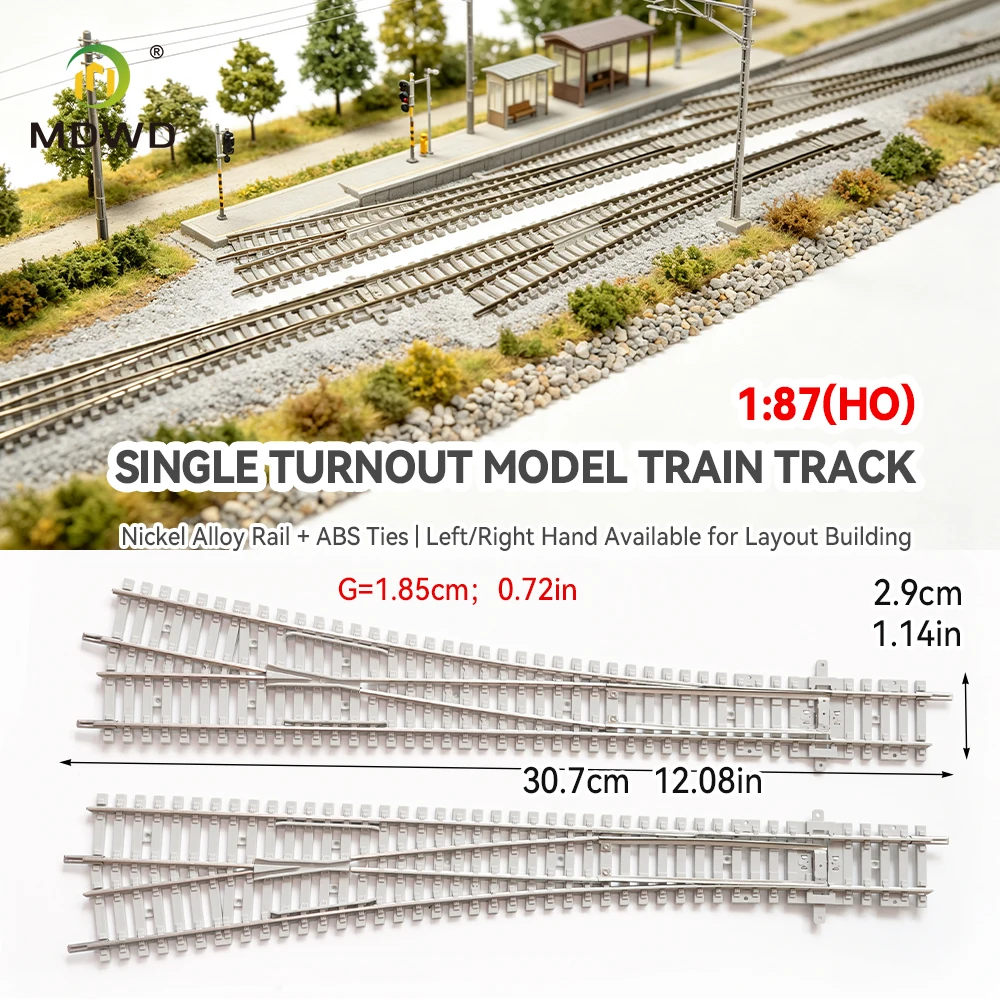 HO Scale Single Turnout Track Left/Right Hand Nickel Alloy Rail ABS Model Railway Switch Sand Table Diorama Layout Accessories