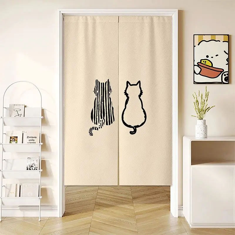 VIKAMA Minimalist Line Cat Japanese Door Curtain Minimally Striped Cat Partition Curtain Bedroom Kitchen Covering Decoration
