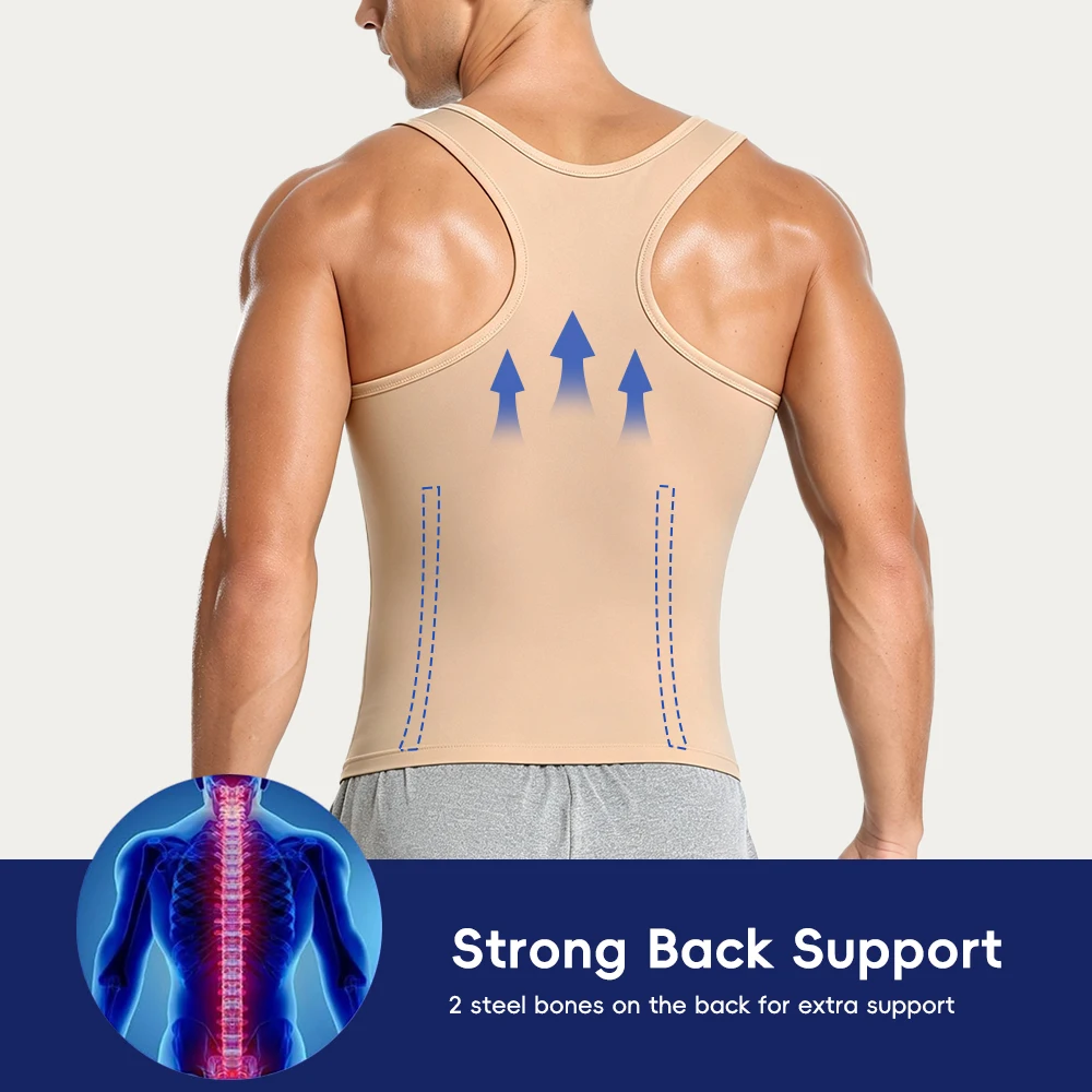 MISSMOLY Men 2 in 1 Waist Trainer Vest Double Compression Tummy Control Zipper Body Shaper Hook Eye Sauna Workout Vest