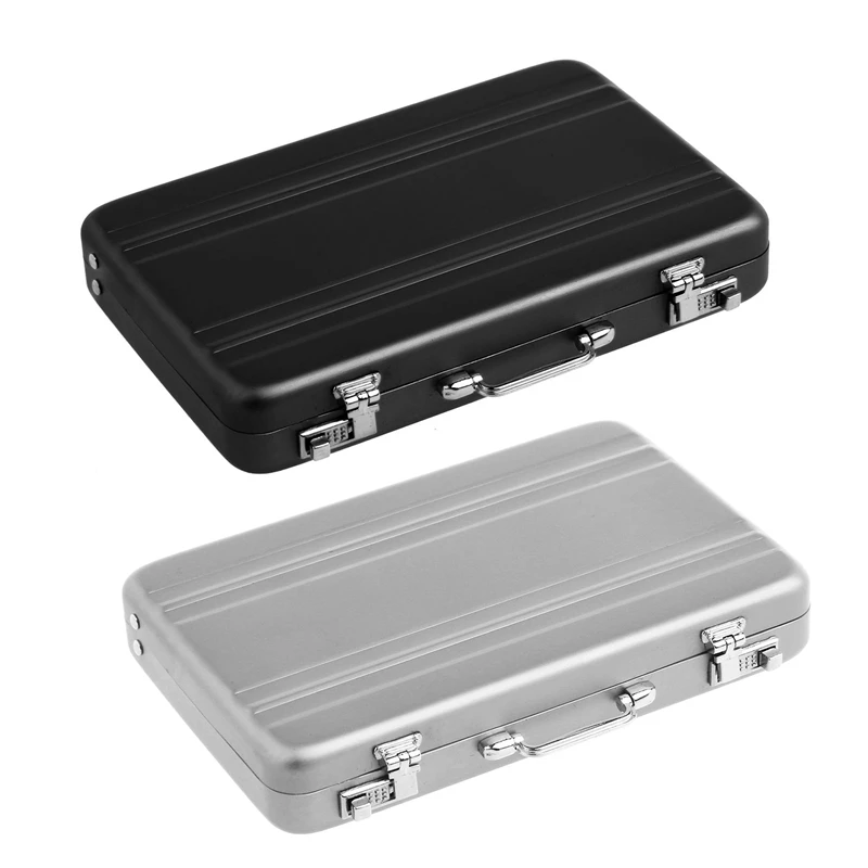 2Pcs Aluminum Password Box Card Case Mini Suitcase Password Briefcase - Silver & Black