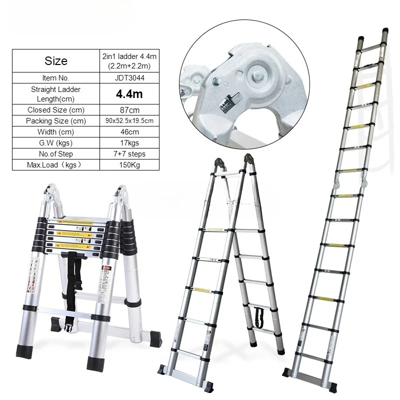 Teleskopleiter Multifunktionales Doppelseitiges Alumínio 2,2 M Silber Industrielles Außalumínio