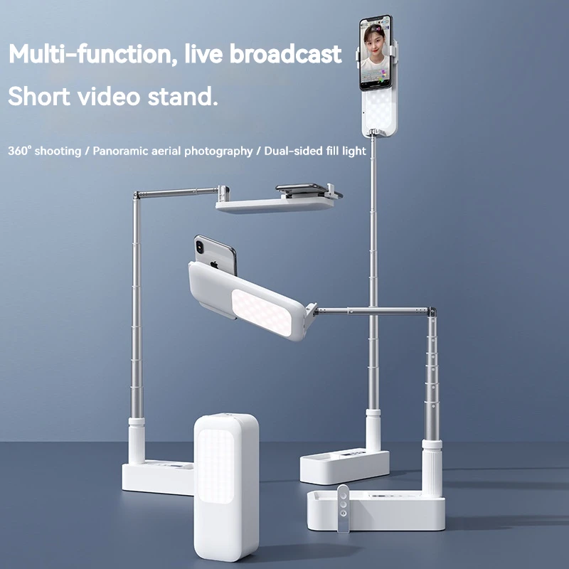 Mobile Phone Holder with Fill Light Bluetooth Can Raised Rotated Folded Tabletop Shooting Stand Tripods Storage Bracket