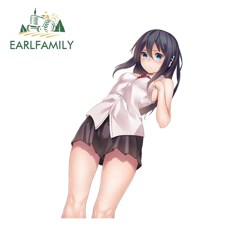 EARLFAMILY أنيمي فتاة ملصقات السيارات شخصية شارات الفينيل مقاومة للخدش محمول بسيط مرآة الرؤية الخلفية قافلة جذع سيارة التسمية