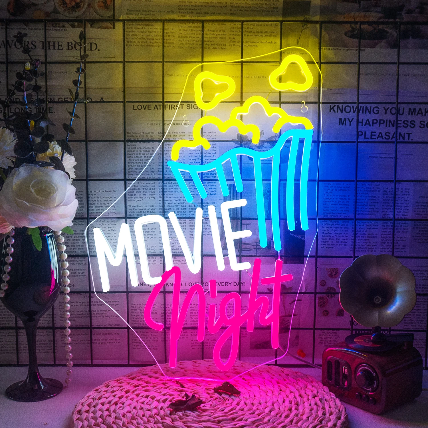 

Move Night Neon Sign Popcorn Shape Wall Decor Lamp Led Room Decoration For Cinema Door Decoration Party Home Light Sign USB