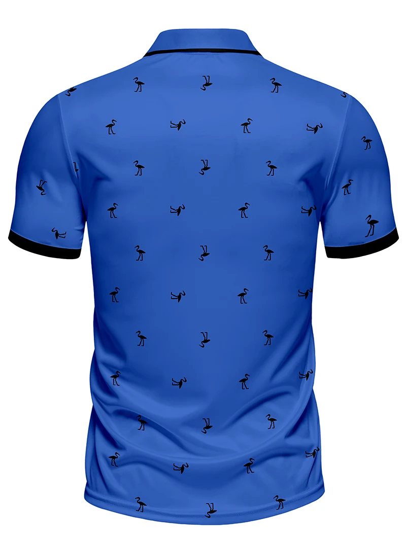 Men's Summer Sports Fashion Print Polo Collar Short Sleeved Design with Flamingo Pattern Suitable for Machine Wash Surprise Gift