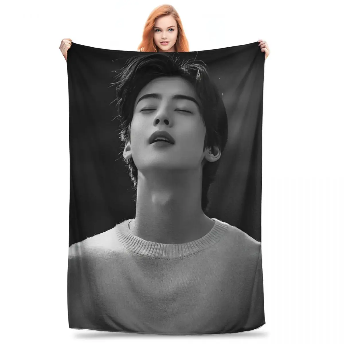 KPOP Cha EunWoo Blanket Fleece Summer Multifunction Super Warm Throw Blanket for Home Office Bedspread