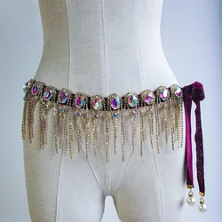 Conjunto de traje de danza del vientre para mujer, cinturón con borlas de piedras AB para personas mayores, accesorios de práctica para actuación, bufanda Oriental para la cadera