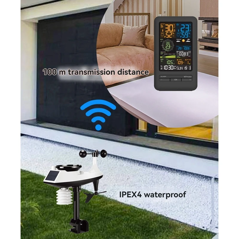 Tuya Weather Station Alarm Wifi Digital Wind Speed Direction Rainfall Light Index Air Quality Temperature Humidity Meter