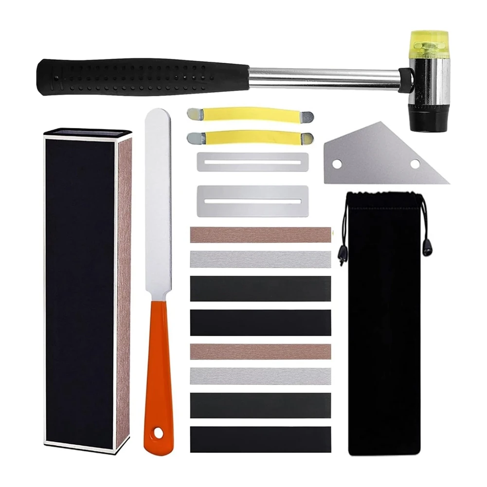 B48B-For Guitar Luthier Tool Kit 17Pcs Includes Fret Levelling, Rubber Hammer, Crowning File, Leveling ,For Guitar Bass