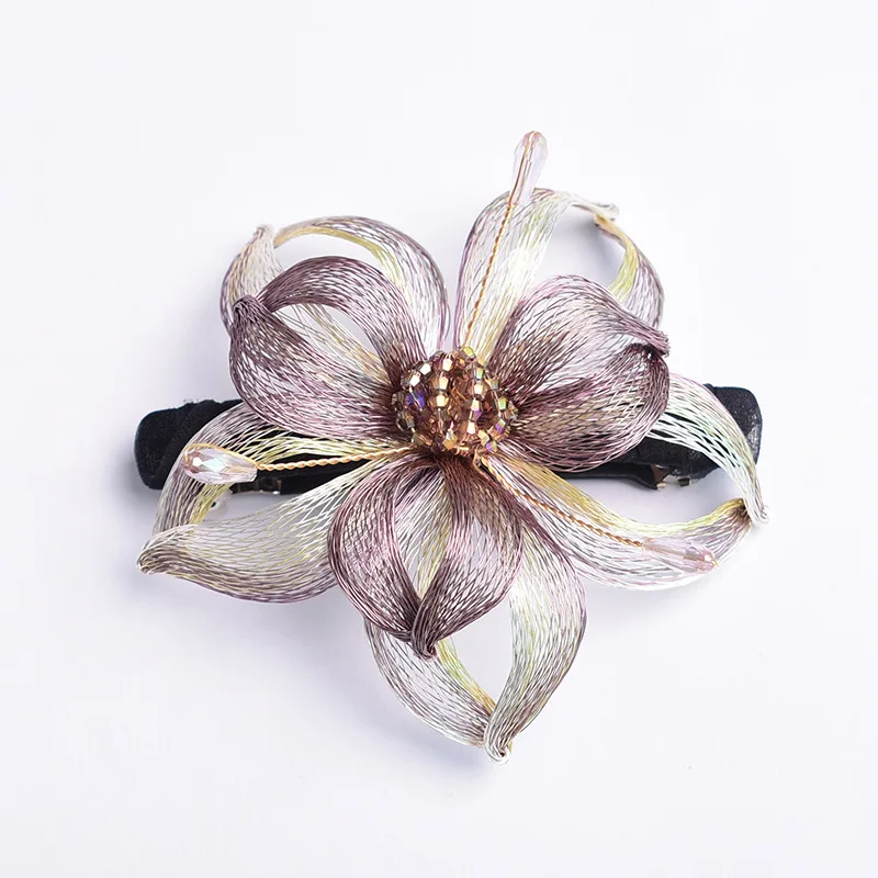 Retro Handmade Woven Copper Wire Flower Hairpin Hair Accessories for Women Elegant Spring Clip Bride Headwear Girl Tiaras Gift