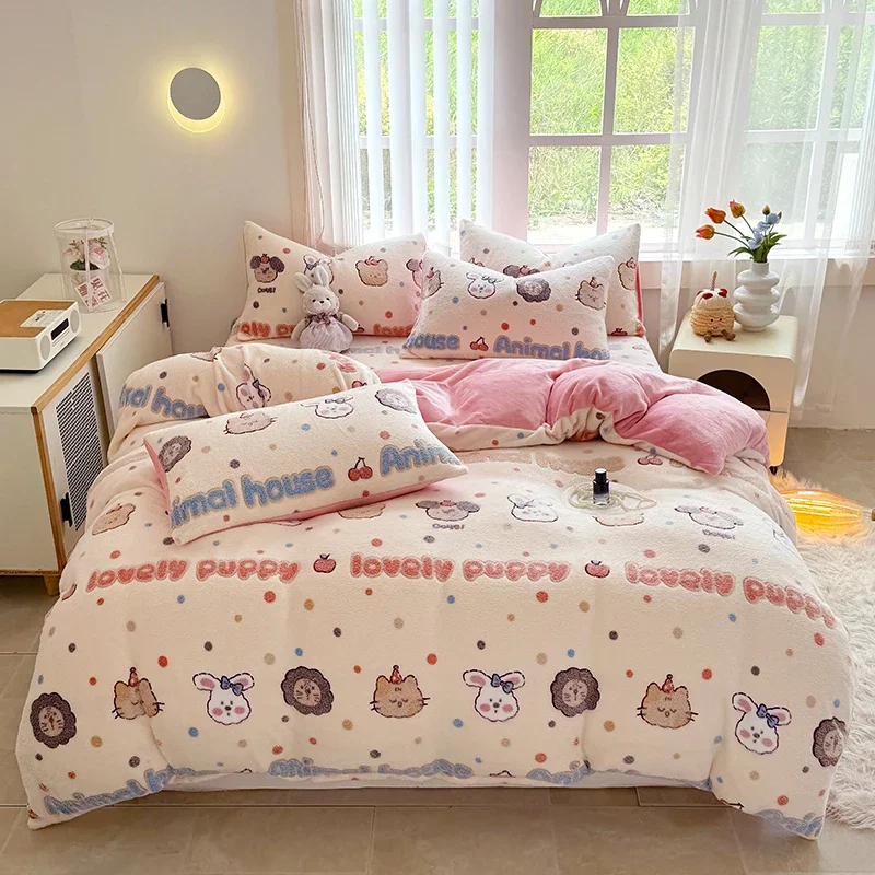 

1Pc Warm Coral Fleece Duvet Cover for Winter Flower Printed Thick Housse De Couette Soft Flannle Blanket Dekbedovertrek 240X220