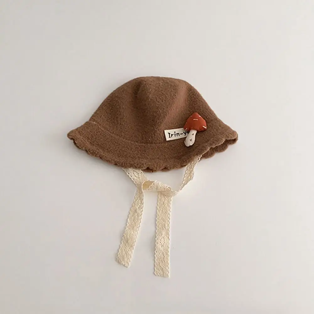 

Soft Kids Warm Knitted Hat Solid Color Mushroom pattern Baby Bucket Hat Thicken Windproof Curled Fisherman Cap Winter Season