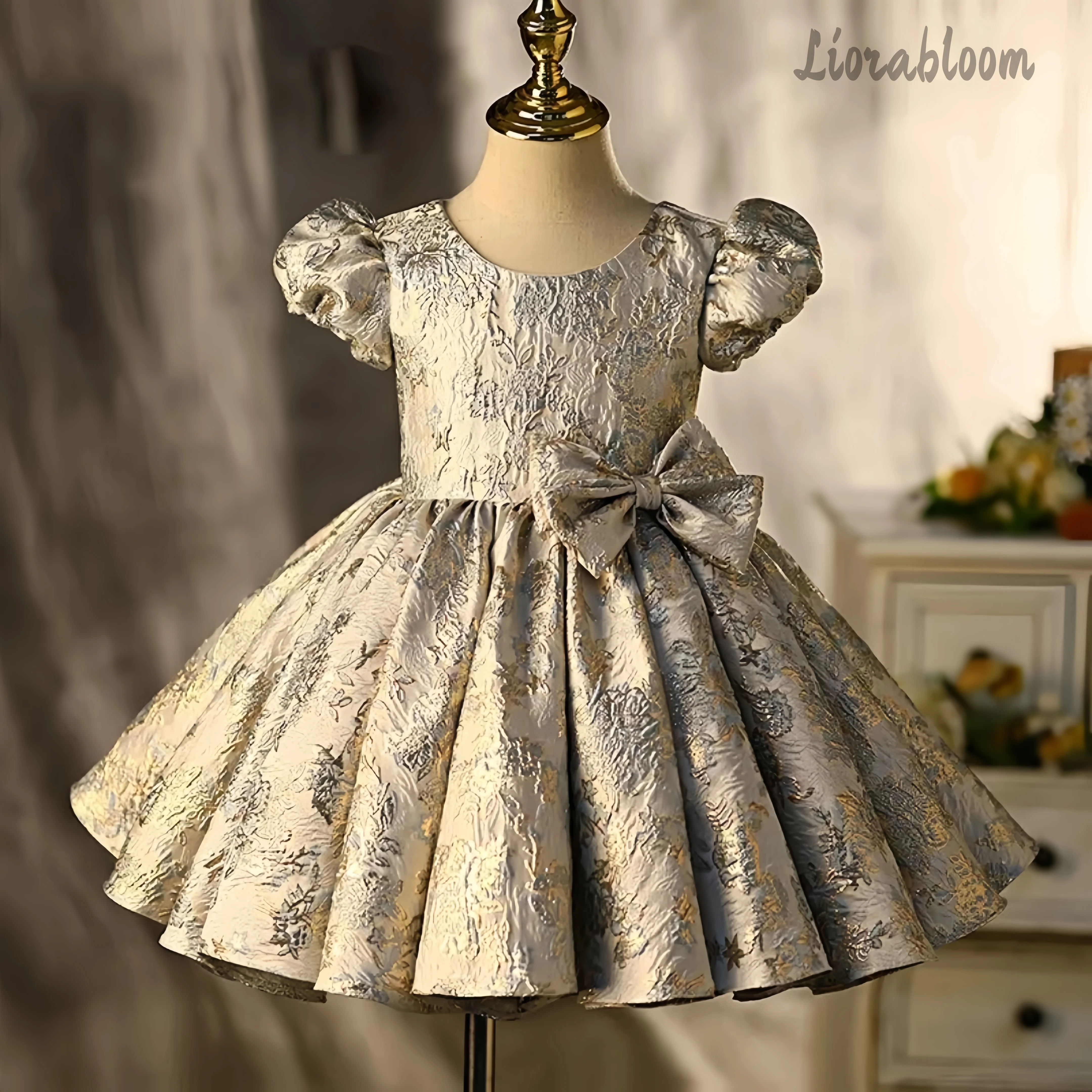 

Heavily Embellished Princess Evening Gown Flower Girl Dress Adorned with Blossoms Chinese Style Princess Flower Girl Attire