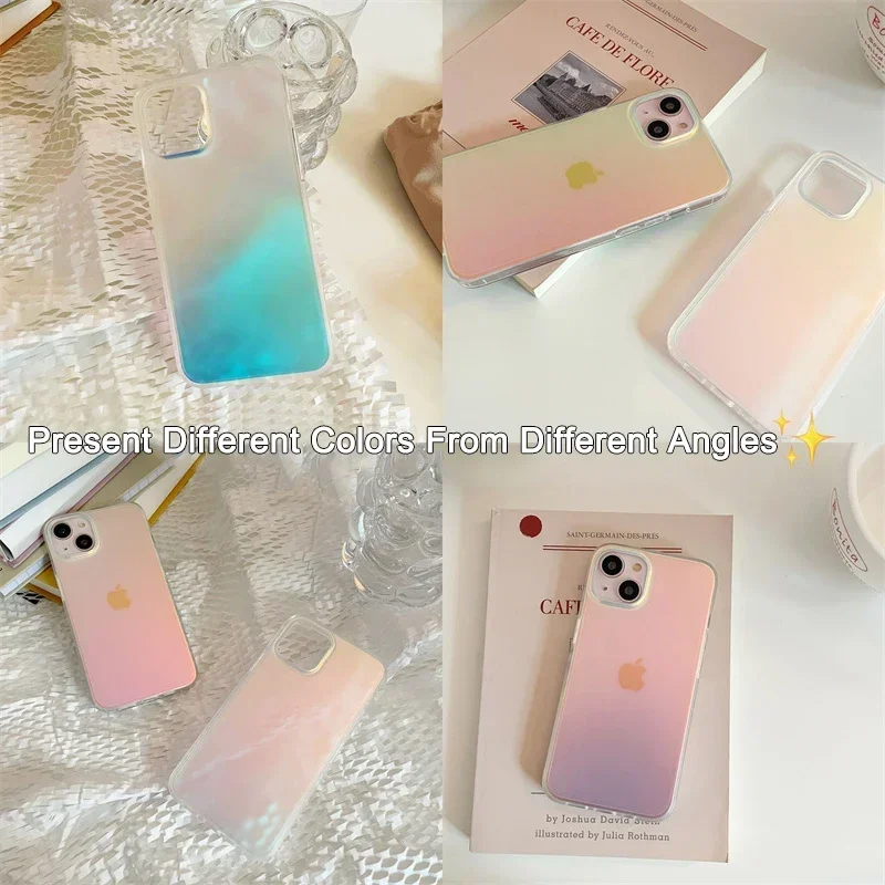 Luxury Matte Aurora Laser Gradient Case For iPhone 14 13 12 15 16 Pro Max 17 Pro Max Plus 17Air Color Changing Shockproof Cover