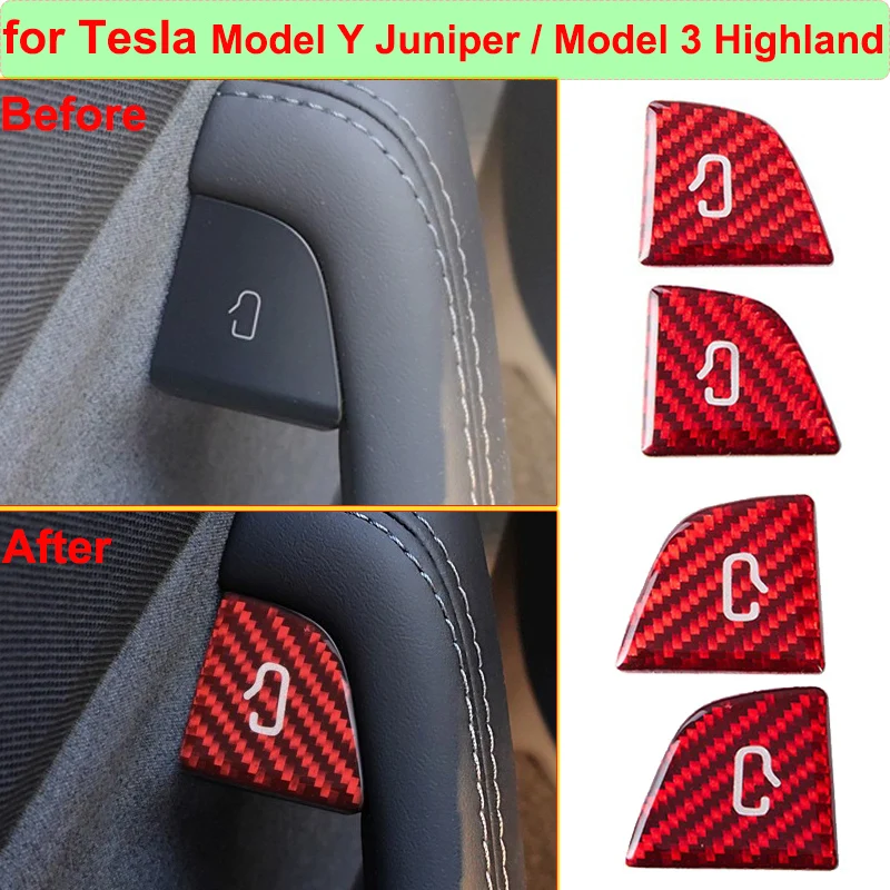 For Tesla Model Y Juniper 2025+ Model 3 Highland 2024 Carbon Fiber Open Door Switch Cover Button Trim Stickers Car Accessories ﻿