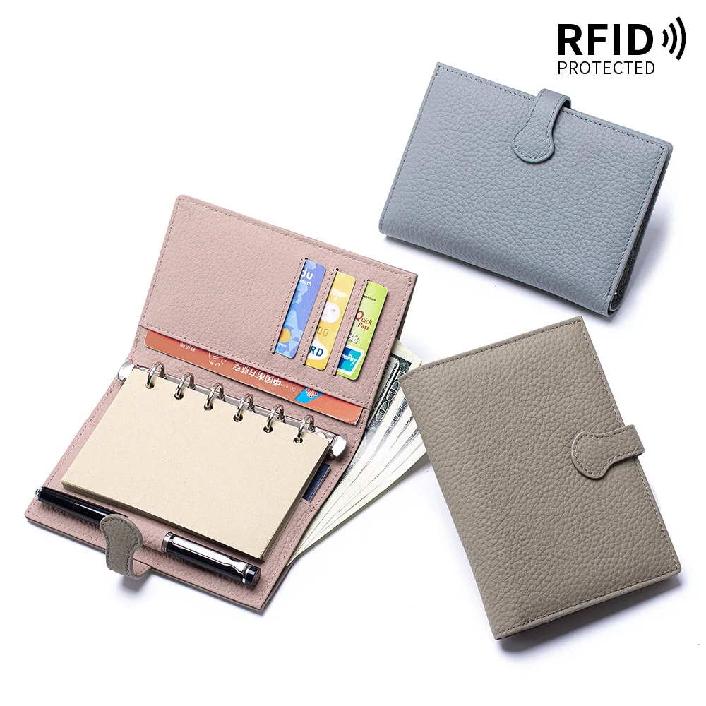 New A7 Refillable Notebook Travel Wallet, RFID Blocking Men & Women Practical Cowhide Passport Holders with Multi Slot Card Slot