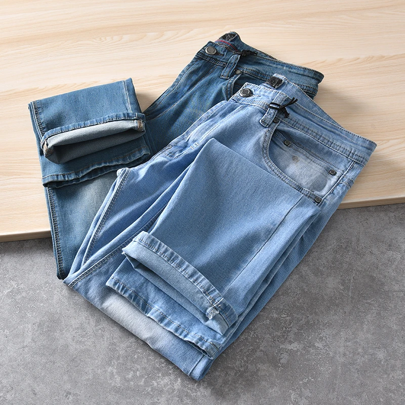 

Whole Box Authentic Goods! Washed Bleached Process! Men's Casual Spring Elastic Straight Leg Jeans Fashion Urban Style