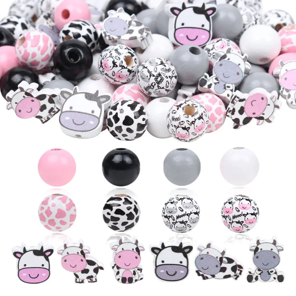 

16mm Cow Print Beads Jewelry Making 20mm Round Wood Beads Flat Spacer Beads Home Party Decoration