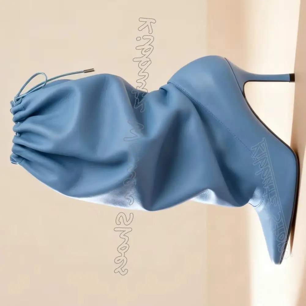 

Pleated Ankle Boots Lace-Up Leather Solid Color Pointy Thin Heels Fashion Luxury Elegant Concise Sexy Novelty Spicy Girls Shoes