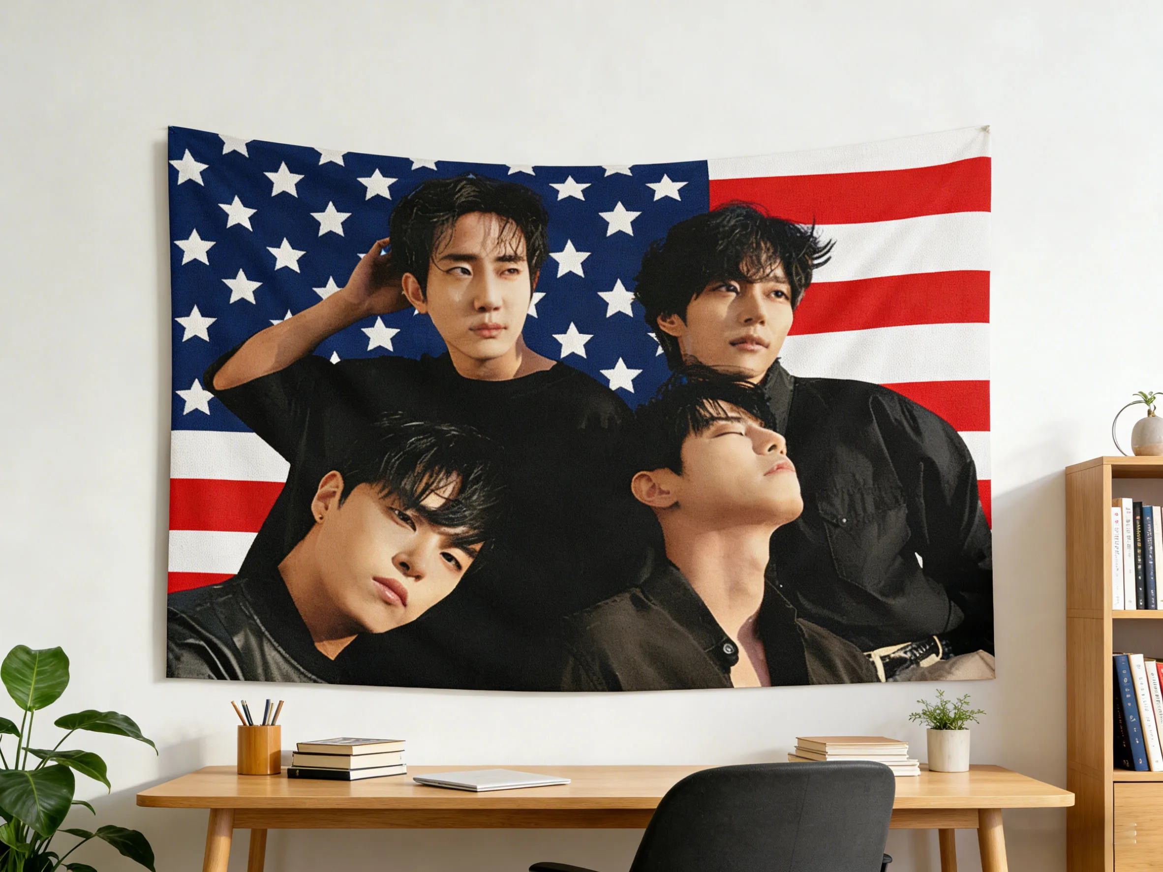 1pc The Rose Members Photoshoot American Flag Tapestry Kpop Idol Merch Wall Hanging Decor The Rose Fans Gift Wall Art for Home