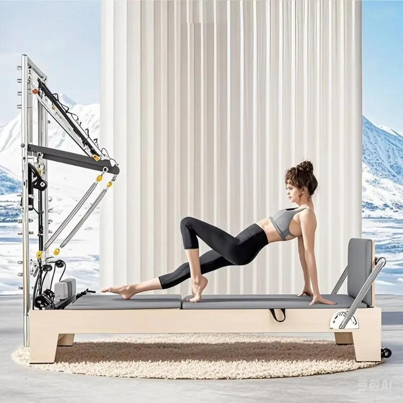 

YTYIN Pilates Reformer Studio With Tower Folding Aluminum Pilates Reformer Bed Machine Wood Yoga Sets For Women At Home Equipmen