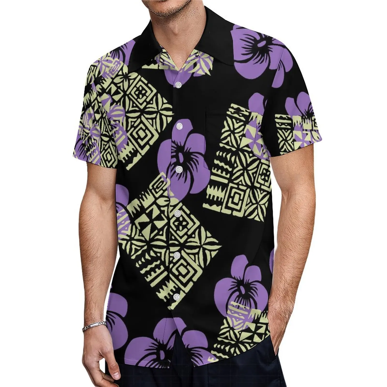 O-Neck Short Sleeve Fitted Women'S Dress Samoa Ethnic Style Polynesian Fijian Summer Men'S Shirt Good Looking Couple'S Outfit