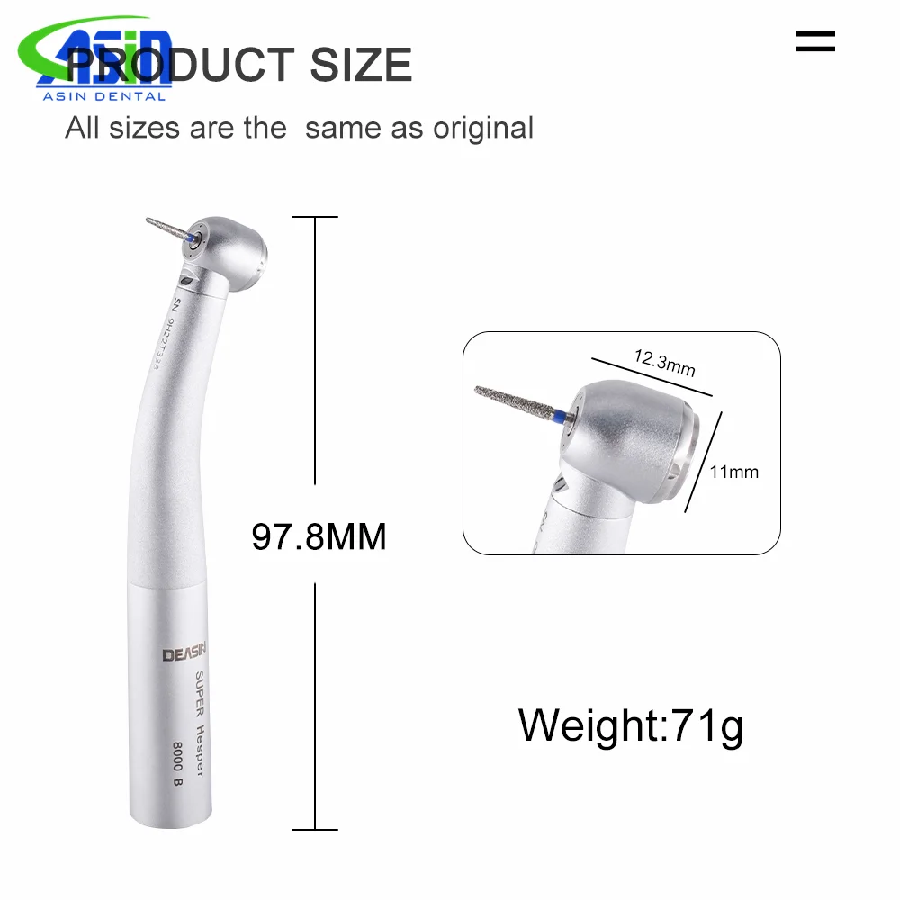 8000B Dental Fiber Optic Handpiece Torque Head Air Turbine Ceramic Bearing Dentist Tool Compatible with KAVO 6 Hole Connectors