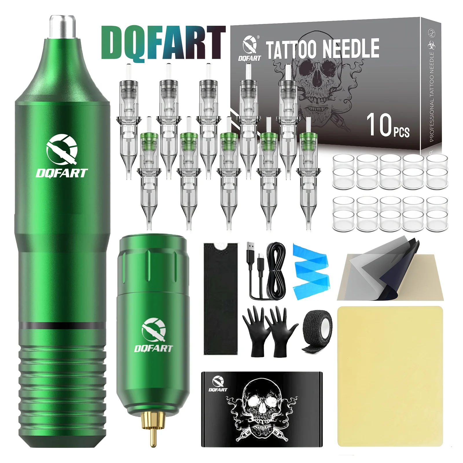 

DQFART 1200mAh Battery Professional Tattoo Pen Kit Tattoo Needles Wireless Tattoo Gun Supplies Durable for Artists