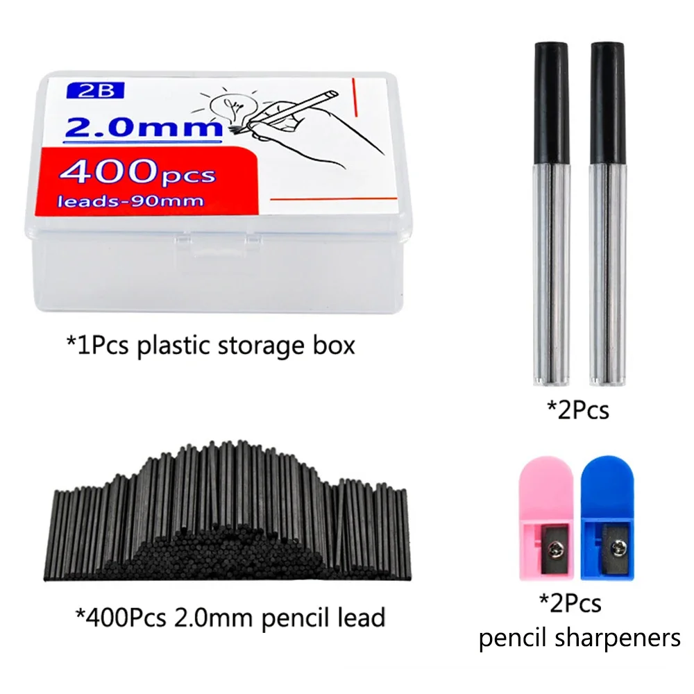 400Pcs/Box 2.0mm Mechanical Pencil Refills Erasable Resin Lead Core Student Writing Stationary