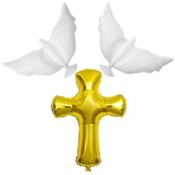 3/1Pcs White Doves Gold Cross Foil Balloons Baptism Balloons for First Communion God Bless Christening Memorial Wedding Birthday