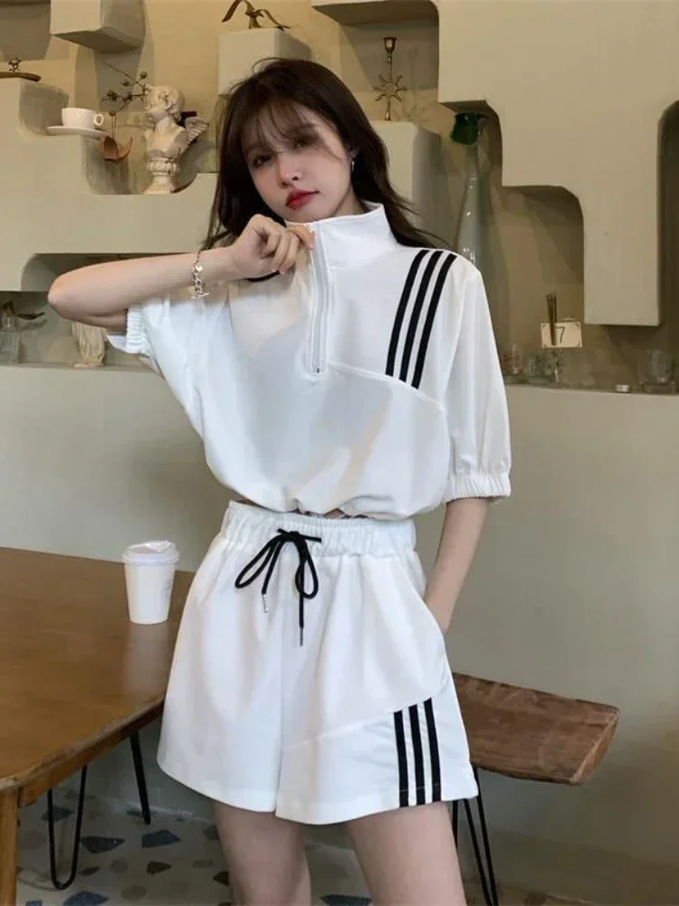 Shorts Sets Fashion High Waisted Shorts LOOSE Women's Sports Suit Short T-shirt Casual Elastic Waist Home Suit Two-piece Suit