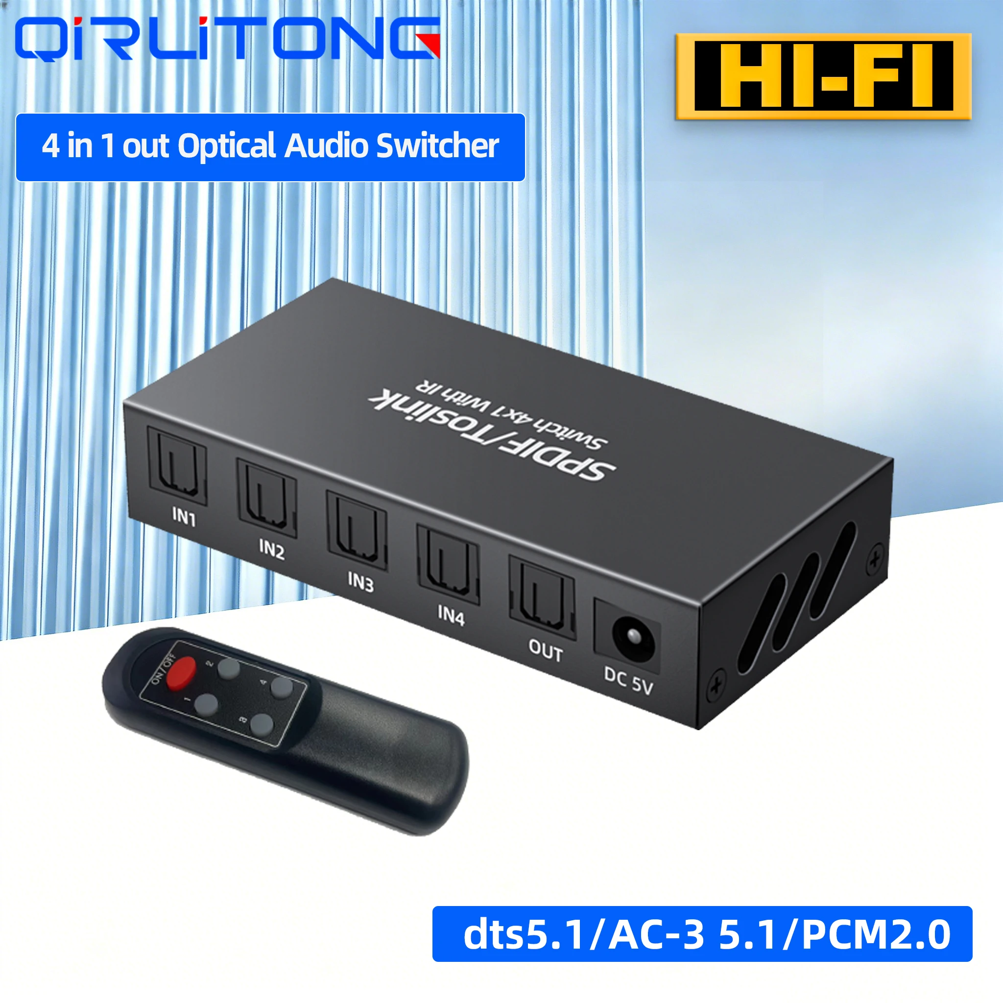 HIFI 4x1 Optical Audio Switcher 4 in 1 out SPDIF Toslink Switcher for PS4/PS3 DTS 5.1/AC-3 5.1/PCM2.0