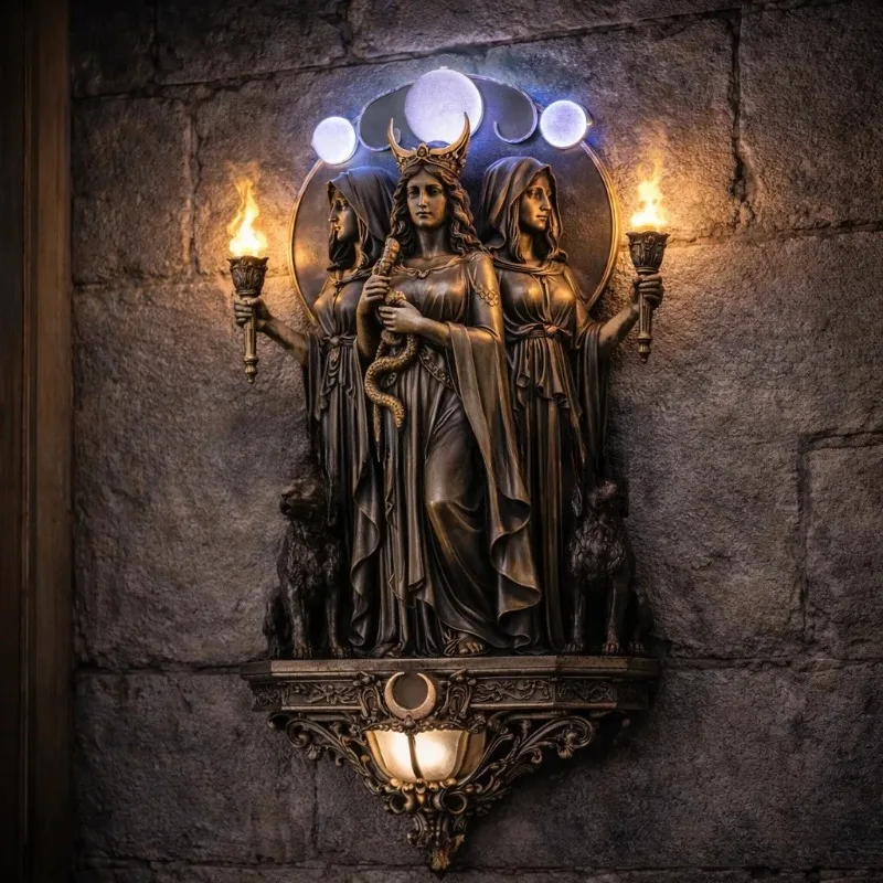 Resin Hecate Wall Lamp Triple Goddess Three Headed Sculpture Archangel Michael Odin Statue Art Decor For Bedroom Living Room