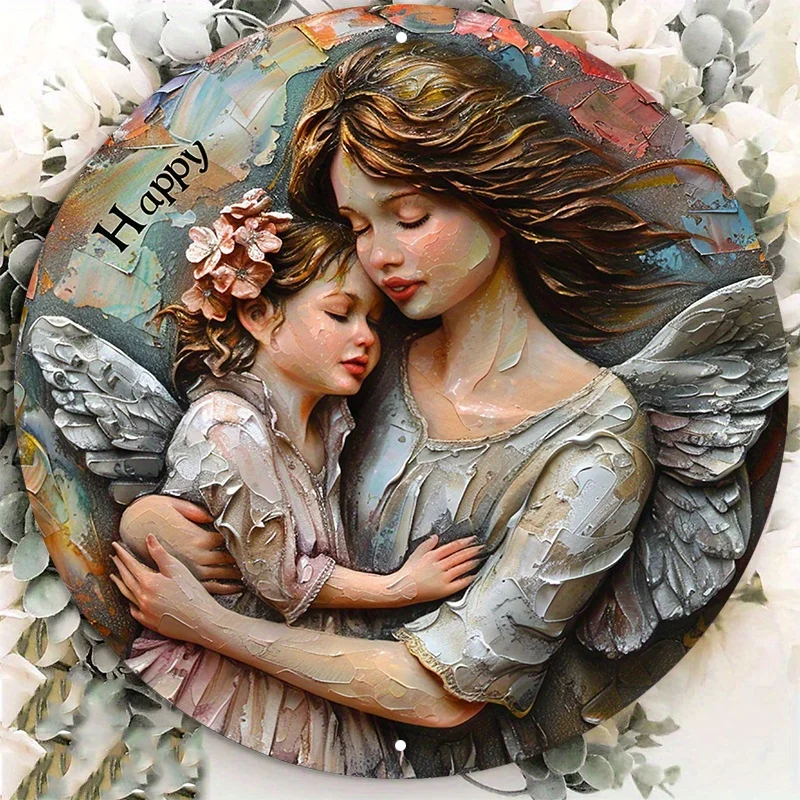 عيد الأم السعيد، علامة ألومنيوم "Mom Is The most Beautiful Angel". | ديكور حائط متين ومحمي بالأشعة فوق البنفسجية مع فتحات محفورة مسبقًا #1