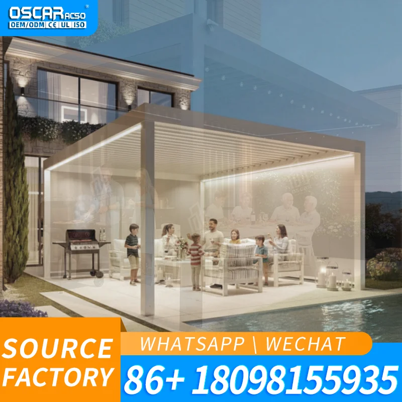 Outdoor Adjustable Aluminum Louvered Structure Sun Shelter for Garden Patio Terrace pergola