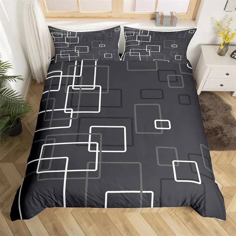 Geometric Square Duvet Cover Soft Abstract Stripes Bedding Set Circle Geometric Quilt Cover Modern Graphic Artwork Pillowcases