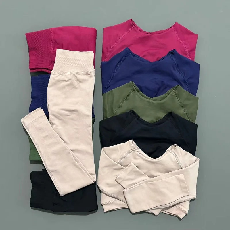 2 قطعة بدلة يوجا الصالة الرياضية مجموعة النساء التجفيف السريع اللياقة البدنية مجموعة الإناث رياضية الجري تجريب طويلة الأكمام ملابس رياضية