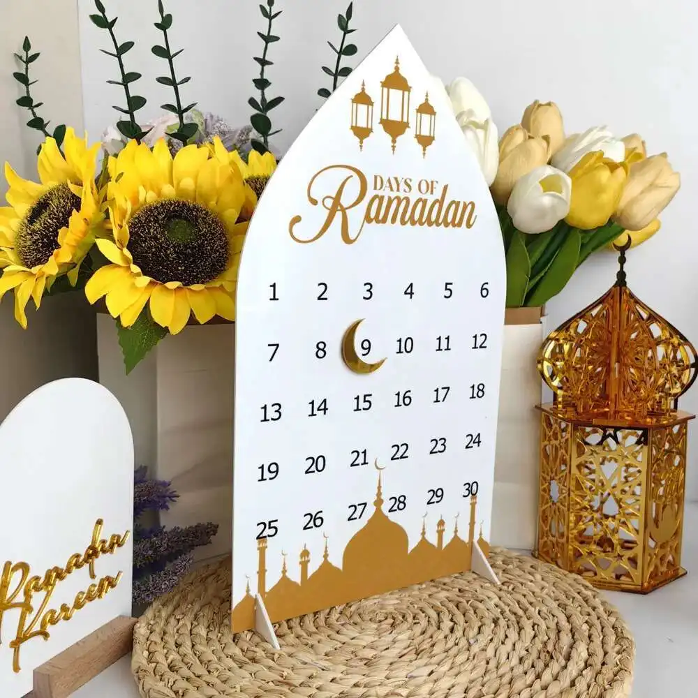 ديكورات رمضان من الأكريليك للمنزل، ديكور طاولة عيد مبارك، تقويم العد التنازلي لمدة 30 يومًا