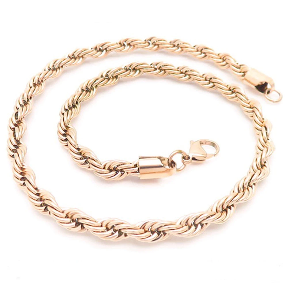 4/5/6/7/8mm Punk Rose Gold Color Twisted Rope Chain Necklace Bracelet Hiphop Men Women Stainless Steel Pendant Choker Jewelry