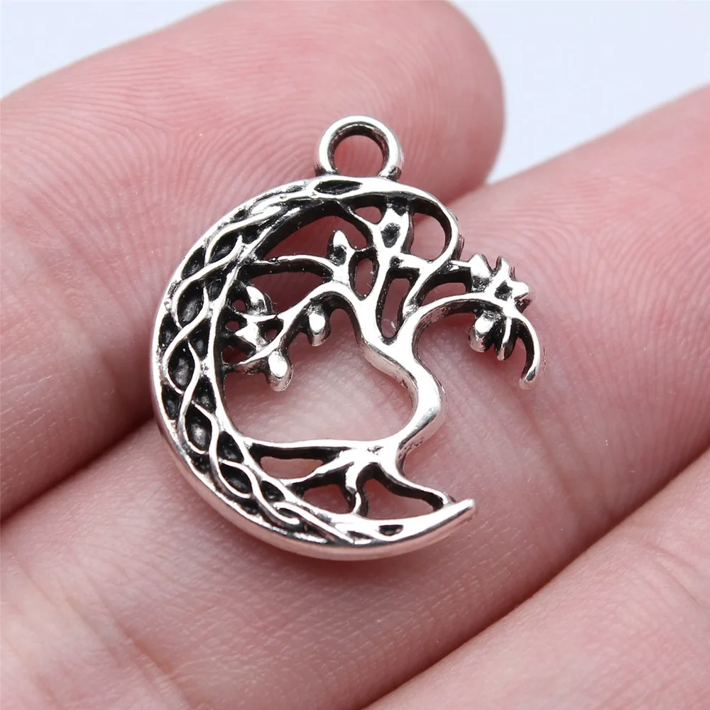 WYSIWYG 10pcs 18x22mm Antique Silver Color Half Moon Tree Charms Pendant For DIY Jewelry Making Handmade Jewelry Craft Findings