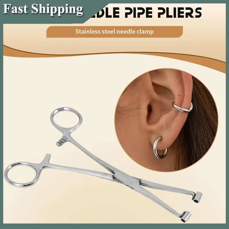 -MEOF Septum Forcep Abrazadera de aguja de acero inoxidable, herramienta de perforación corporal Herramienta de punción profesional para cejas perforadas
